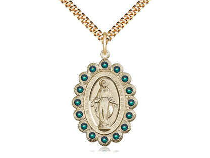 14kt Gold Filled Miraculous Pendant on a 24 inch Gold Plate Heavy Curb Chain - Unique Catholic Gifts