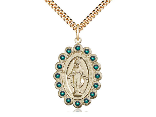 14kt Gold Filled Miraculous Pendant on a 24 inch Gold Plate Heavy Curb Chain - Unique Catholic Gifts