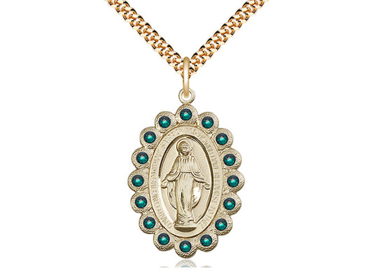 14kt Gold Filled Miraculous Pendant on a 24 inch Gold Plate Heavy Curb Chain - Unique Catholic Gifts