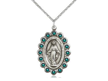 Sterling Silver Miraculous Pendant on a 18 inch Sterling Silver Light Curb Chain - Unique Catholic Gifts