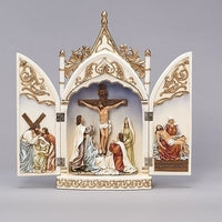 Table top Crucifix Triptych Scene 14"H - Unique Catholic Gifts