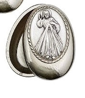 Divine Mercy Metal Rosary Box 1 3/4" Oval - Unique Catholic Gifts