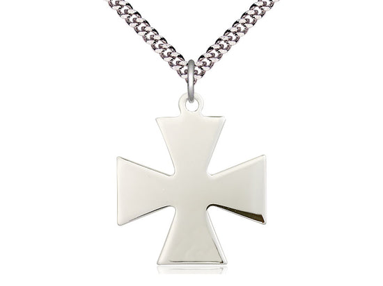 Sterling Silver Surfer Cross Pendant on a 24 inch Light Rhodium Heavy Curb Chain - Unique Catholic Gifts