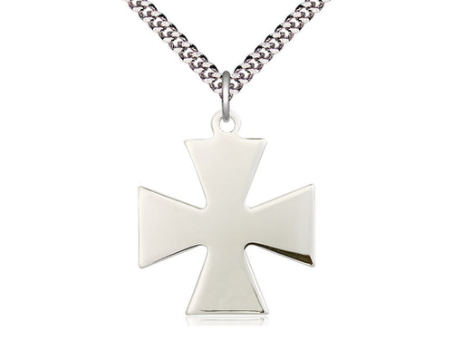 Sterling Silver Surfer Cross Pendant on a 24 inch Light Rhodium Heavy Curb Chain - Unique Catholic Gifts