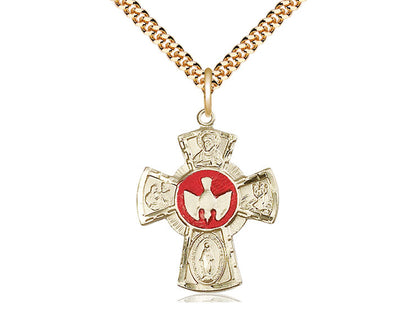 14kt Gold Filled 5-Way Pendant on a 24 inch Gold Plate Heavy Curb Chain - Unique Catholic Gifts