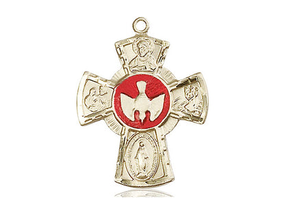 14kt Gold Filled 5-Way Pendant on a 24 inch Gold Plate Heavy Curb Chain - Unique Catholic Gifts