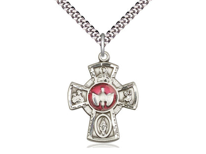 Sterling Silver 5-Way Pendant on a 24 inch Light Rhodium Heavy Curb Chain - Unique Catholic Gifts