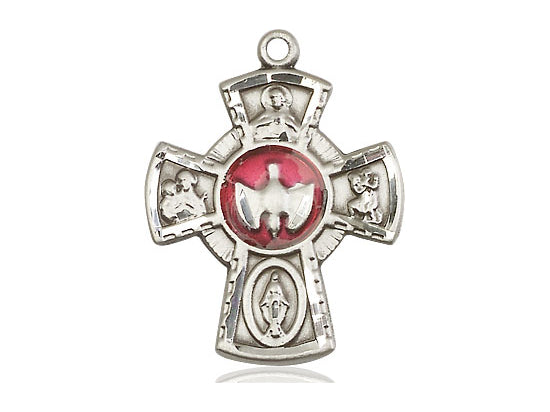 Sterling Silver 5-Way Pendant on a 24 inch Light Rhodium Heavy Curb Chain - Unique Catholic Gifts