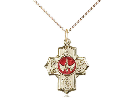 14kt Gold Filled 5-Way Pendant on a 18 inch Gold Filled Light Curb Chain - Unique Catholic Gifts