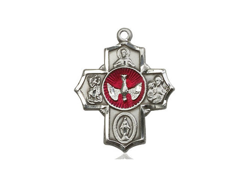 Sterling Silver 5-Way Pendant on a 24 inch Light Rhodium Heavy Curb Chain - Unique Catholic Gifts