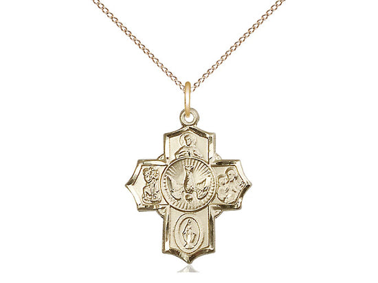 14kt Gold Filled 5-Way Pendant on a 18 inch Gold Filled Light Curb Chain - Unique Catholic Gifts