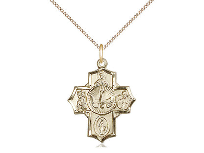14kt Gold Filled 5-Way Pendant on a 18 inch Gold Filled Light Curb Chain - Unique Catholic Gifts