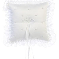 Satin Pillow with Ruffled Edge Pearls (White) - Unique Catholic Gifts