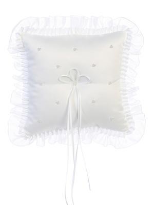 Satin Pillow with Ruffled Edge Pearls (White) - Unique Catholic Gifts