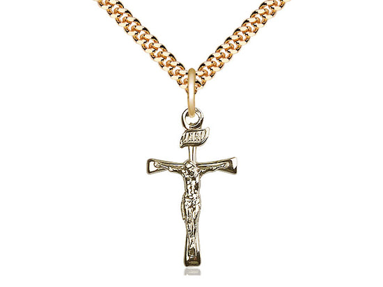 14kt Gold Filled Maltese Crucifix Pendant on a 24 inch Gold Plate Heavy Curb Chain - Unique Catholic Gifts