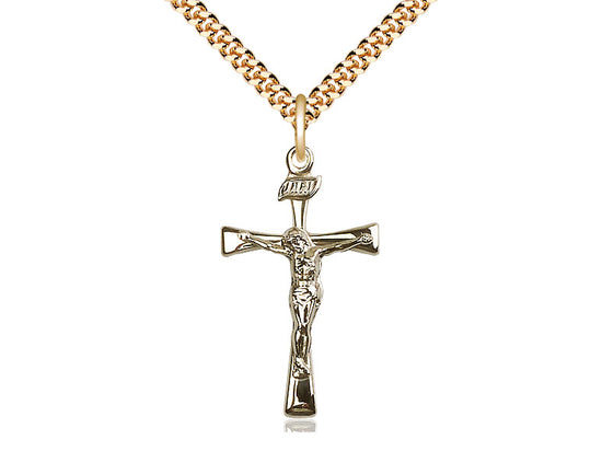 14kt Gold Filled Maltese Crucifix Pendant on a 24 inch Gold Plate Heavy Curb Chain - Unique Catholic Gifts