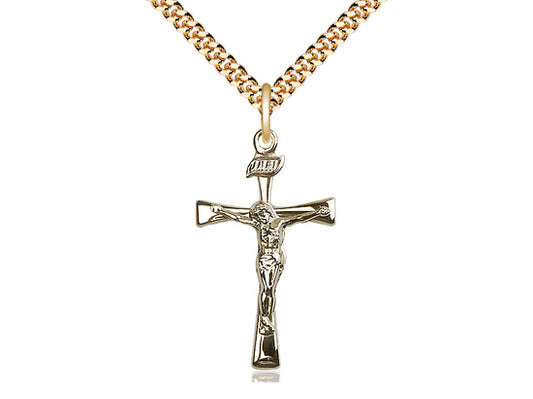 14kt Gold Filled Maltese Crucifix Pendant on a 24 inch Gold Plate Heavy Curb Chain - Unique Catholic Gifts
