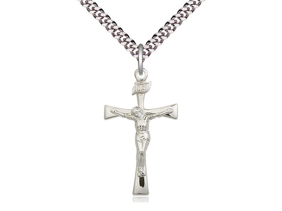 Sterling Silver Maltese Crucifix Pendant on a 24 inch Light Rhodium Heavy Curb Chain - Unique Catholic Gifts