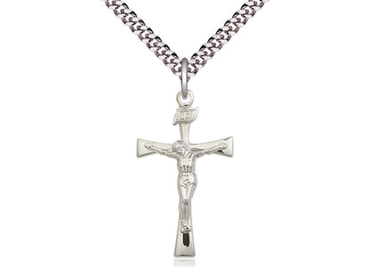 Sterling Silver Maltese Crucifix Pendant on a 24 inch Light Rhodium Heavy Curb Chain - Unique Catholic Gifts