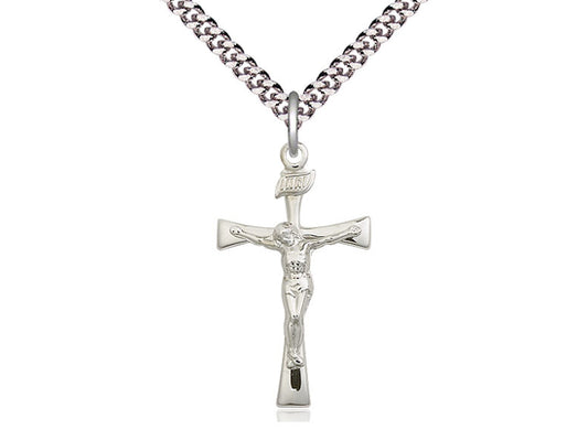 Sterling Silver Maltese Crucifix Pendant on a 24 inch Light Rhodium Heavy Curb Chain - Unique Catholic Gifts