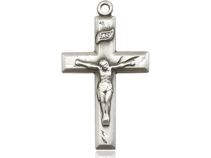 Sterling Silver Crucifix Pendant on a 24 inch Light Rhodium Heavy Curb Chain - Unique Catholic Gifts