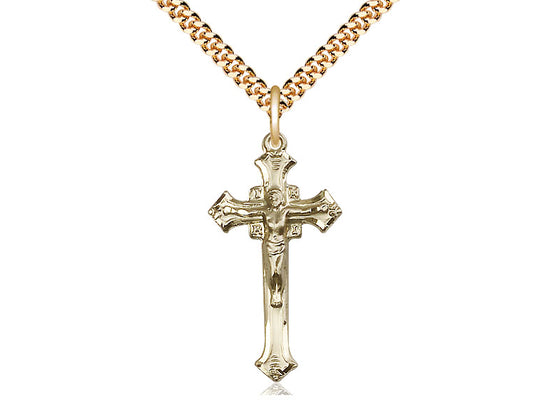 14kt Gold Filled Crucifix Pendant on a 24 inch Gold Plate Heavy Curb Chain - Unique Catholic Gifts