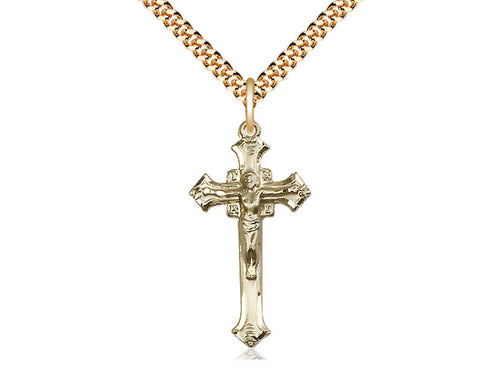 14kt Gold Filled Crucifix Pendant on a 24 inch Gold Plate Heavy Curb Chain - Unique Catholic Gifts