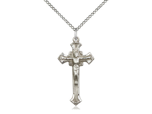Sterling Silver Crucifix Pendant on a 18 inch Sterling Silver Light Curb Chain - Unique Catholic Gifts