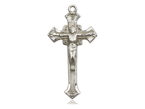 Sterling Silver Crucifix Pendant on a 18 inch Sterling Silver Light Curb Chain - Unique Catholic Gifts