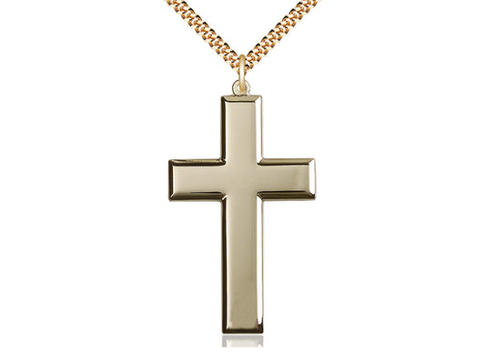 14kt Gold Filled Cross Pendant on a 24 inch Gold Plate Heavy Curb Chain - Unique Catholic Gifts