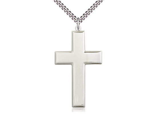 Sterling Silver Cross Pendant on a 24 inch Light Rhodium Heavy Curb Chain - Unique Catholic Gifts