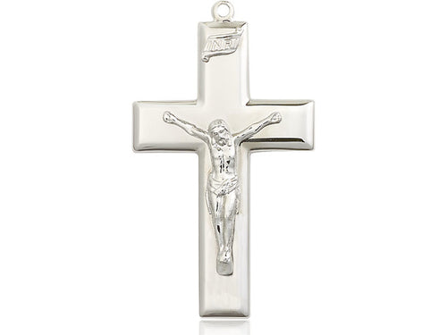 Sterling Silver Crucifix Pendant on a 24 inch Light Rhodium Heavy Curb Chain - Unique Catholic Gifts