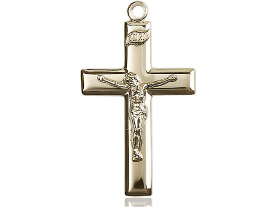 14kt Gold Filled Crucifix Pendant on a 24 inch Gold Plate Heavy Curb Chain - Unique Catholic Gifts