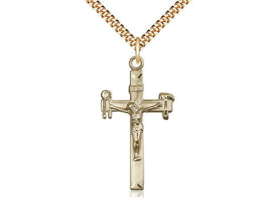 14kt Gold Filled Crucifix Pendant on a 24 inch Gold Plate Heavy Curb Chain - Unique Catholic Gifts