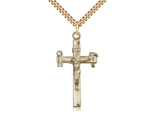 14kt Gold Filled Crucifix Pendant on a 24 inch Gold Plate Heavy Curb Chain - Unique Catholic Gifts