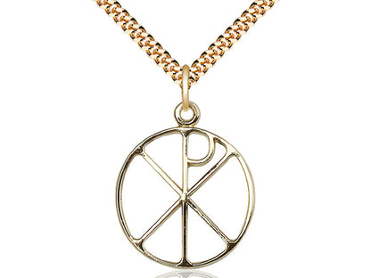 14kt Gold Filled Chi Rho Pendant on a 24 inch Gold Plate Heavy Curb Chain - Unique Catholic Gifts