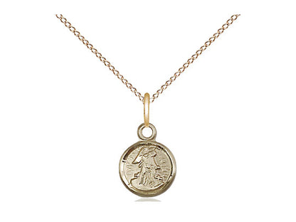 14kt Gold Filled Guardian Angel Pendant on a 18 inch Gold Filled Light Curb Chain - Unique Catholic Gifts