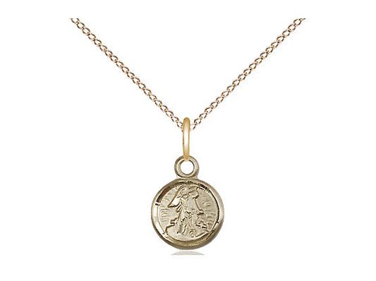 14kt Gold Filled Guardian Angel Pendant on a 18 inch Gold Filled Light Curb Chain - Unique Catholic Gifts