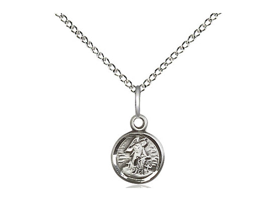 Sterling Silver Guardian Angel Pendant on a 18 inch Sterling Silver Light Curb Chain - Unique Catholic Gifts
