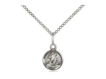 Sterling Silver Guardian Angel Pendant on a 18 inch Sterling Silver Light Curb Chain - Unique Catholic Gifts