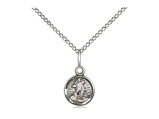 Sterling Silver Guardian Angel Pendant on a 18 inch Sterling Silver Light Curb Chain - Unique Catholic Gifts