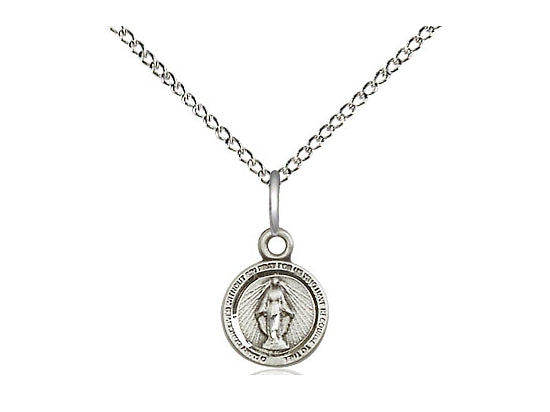 Sterling Silver Miraculous Pendant on a 18 inch Sterling Silver Light Curb Chain - Unique Catholic Gifts