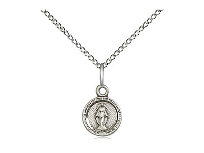 Sterling Silver Miraculous Pendant on a 18 inch Sterling Silver Light Curb Chain - Unique Catholic Gifts