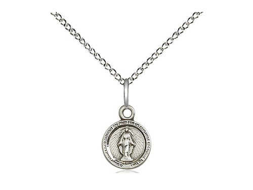 Sterling Silver Miraculous Pendant on a 18 inch Sterling Silver Light Curb Chain - Unique Catholic Gifts