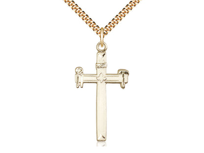 14kt Gold Filled Carpenter Cross Pendant on a 24 inch Gold Plate Heavy Curb Chain - Unique Catholic Gifts