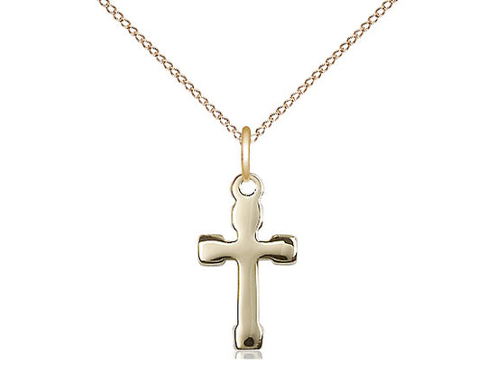 14kt Gold Filled Cross Pendant on a 18 inch Gold Filled Light Curb Chain - Unique Catholic Gifts