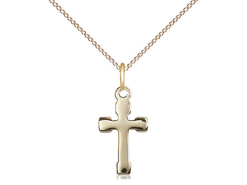14kt Gold Filled Cross Pendant on a 18 inch Gold Filled Light Curb Chain - Unique Catholic Gifts