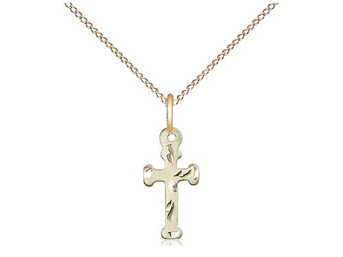 14kt Gold Filled Cross Pendant on a 18 inch Gold Filled Light Curb Chain - Unique Catholic Gifts