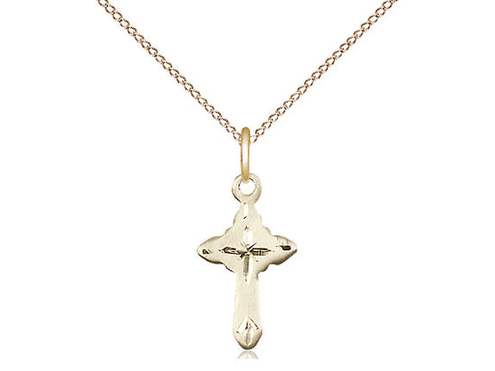 14kt Gold Filled Cross Pendant on a 18 inch Gold Filled Light Curb Chain - Unique Catholic Gifts