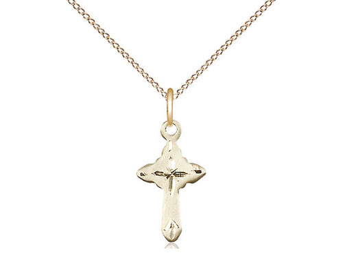 14kt Gold Filled Cross Pendant on a 18 inch Gold Filled Light Curb Chain - Unique Catholic Gifts
